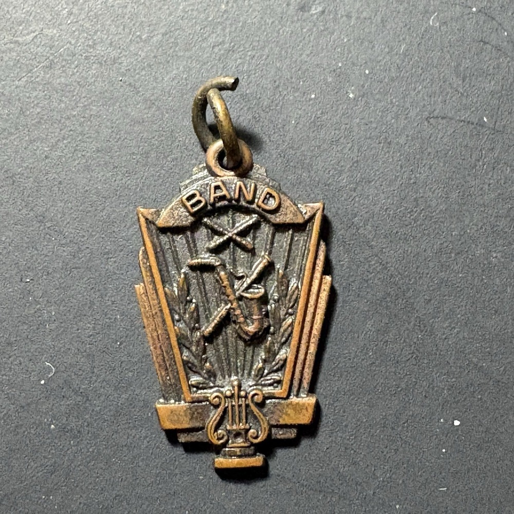 Vintage Band East Tennessee Clinic Brass Charm Pendant 1950 Patina MCM Music‎
